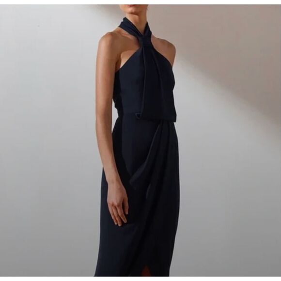 Shona Joy Core Knot Halter Midi Dress In Navy Blue Women's Size 4 - Picture 3 of 12